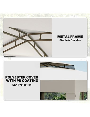 Outsunny 3 x 3 m Gazebo, Netting Party Tent, Patio Canopy Outdoor Event Shelter with Double Tier Roof, Cream White