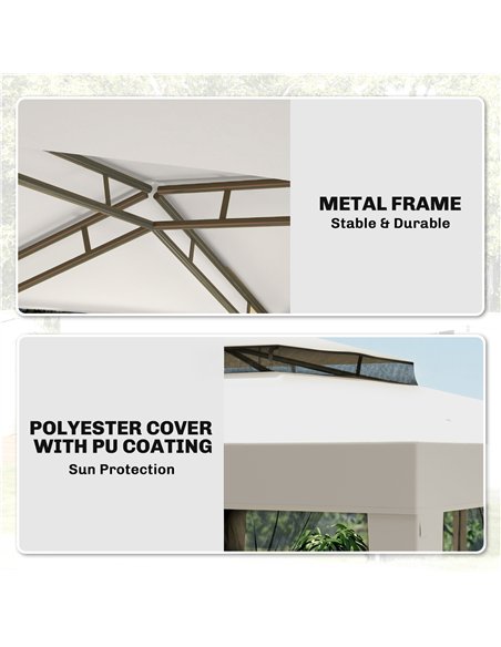 Outsunny 3 x 3 m Gazebo, Netting Party Tent, Patio Canopy Outdoor Event Shelter with Double Tier Roof, Cream White - pic 185391 | FastDaddyshop