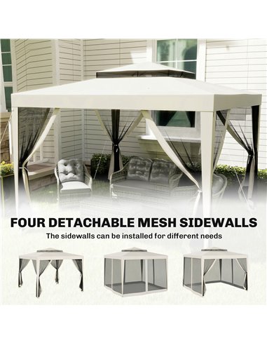 Outsunny 3 x 3 m Gazebo, Netting Party Tent, Patio Canopy Outdoor Event Shelter with Double Tier Roof, Cream White