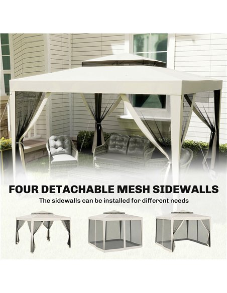 Outsunny 3 x 3 m Gazebo, Netting Party Tent, Patio Canopy Outdoor Event Shelter with Double Tier Roof, Cream White - pic 185393 | FastDaddyshop