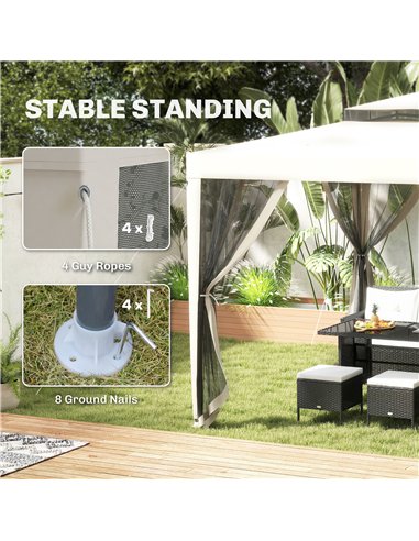 Outsunny 3 x 3 m Gazebo, Netting Party Tent, Patio Canopy Outdoor Event Shelter with Double Tier Roof, Cream White
