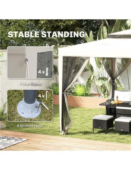 Outsunny 3 x 3 m Gazebo, Netting Party Tent, Patio Canopy Outdoor Event Shelter with Double Tier Roof, Cream White - pic 185394 | FastDaddyshop
