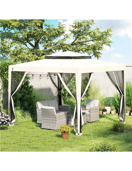 Outsunny 3 x 3 m Gazebo, Netting Party Tent, Patio Canopy Outdoor Event Shelter with Double Tier Roof, Cream White - pic 185395 | FastDaddyshop
