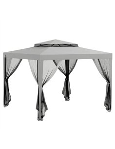 Outsunny 3 x 3 m Gazebo, Netting Party Tent, Patio Canopy Outdoor Event Shelter with Double Tier Roof, Light Grey