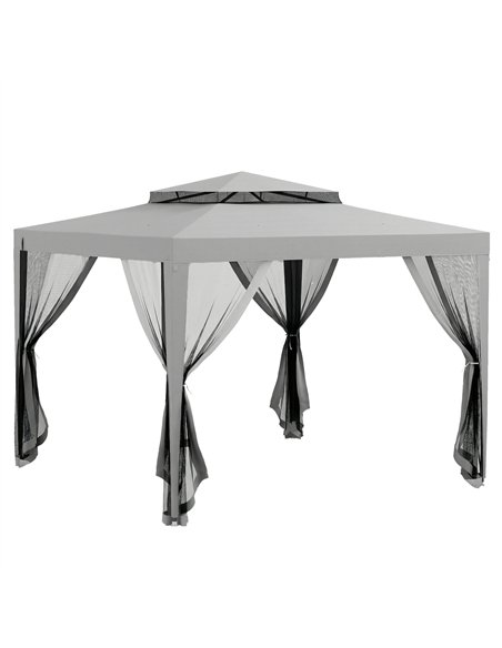 Outsunny 3 x 3 m Gazebo, Netting Party Tent, Patio Canopy Outdoor Event Shelter with Double Tier Roof, Light Grey - pic 185396 | FastDaddyshop