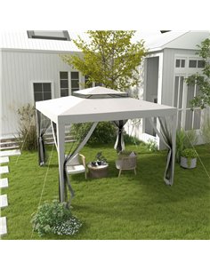 Outsunny 3 x 3 m Gazebo, Netting Party Tent, Patio Canopy Outdoor Event Shelter with Double Tier Roof, Light Grey 2
