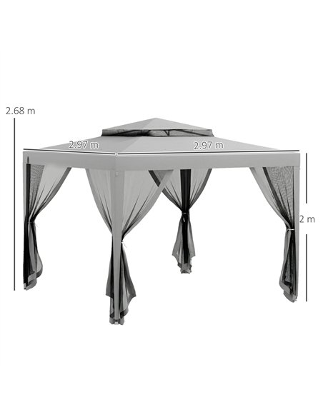 Outsunny 3 x 3 m Gazebo, Netting Party Tent, Patio Canopy Outdoor Event Shelter with Double Tier Roof, Light Grey - pic 185398 | FastDaddyshop