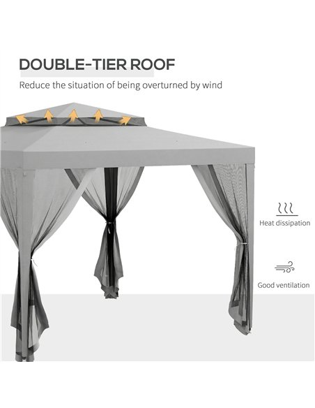 Outsunny 3 x 3 m Gazebo, Netting Party Tent, Patio Canopy Outdoor Event Shelter with Double Tier Roof, Light Grey - pic 185399 | FastDaddyshop