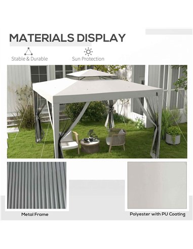Outsunny 3 x 3 m Gazebo, Netting Party Tent, Patio Canopy Outdoor Event Shelter with Double Tier Roof, Light Grey