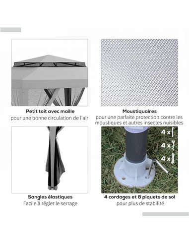 Outsunny 3 x 3 m Gazebo, Netting Party Tent, Patio Canopy Outdoor Event Shelter with Double Tier Roof, Light Grey