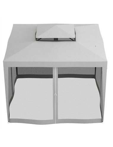 Outsunny 3 x 3 m Gazebo, Netting Party Tent, Patio Canopy Outdoor Event Shelter with Double Tier Roof, Light Grey