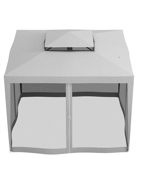 Outsunny 3 x 3 m Gazebo, Netting Party Tent, Patio Canopy Outdoor Event Shelter with Double Tier Roof, Light Grey - pic 185402 | FastDaddyshop