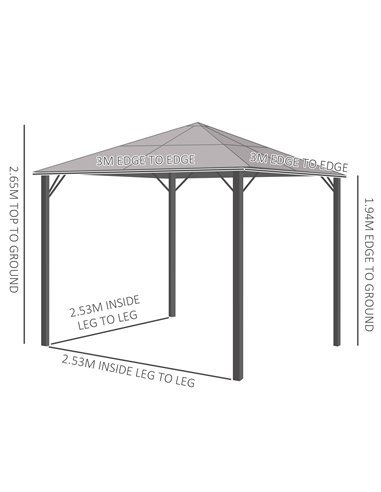 Outsunny 3x3m Garden Aluminium Gazebo with Mesh Curtains & Side Walls, Grey