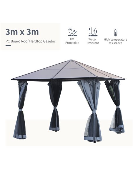 Outsunny 3x3m Garden Aluminium Gazebo with Mesh Curtains & Side Walls, Grey - pic 18542 | FastDaddyshop