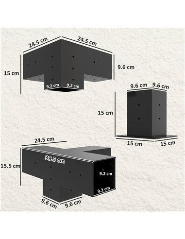 Outsunny 12PCS Pergola Kit, Pergola Brackets with 3-Way & 4-Way Corner Brackets for 9.6 x 9.6 cm (Actual 9.2 x 9.2 cm) Lumber