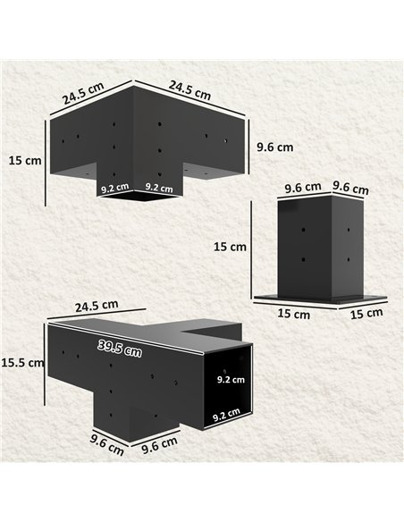 Outsunny 12PCS Pergola Kit, Pergola Brackets with 3-Way & 4-Way Corner Brackets for 9.6 x 9.6 cm (Actual 9.2 x 9.2 cm) Lumber - pic 185443 | FastDaddyshop