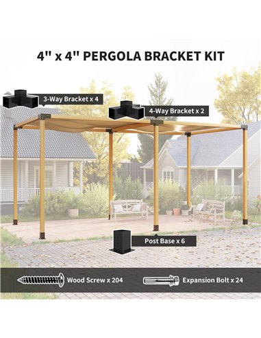 Outsunny 12PCS Pergola Kit, Pergola Brackets with 3-Way & 4-Way Corner Brackets for 9.6 x 9.6 cm (Actual 9.2 x 9.2 cm) Lumber