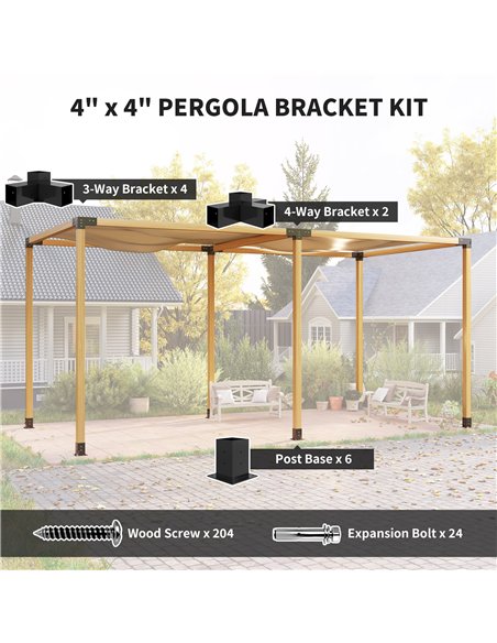 Outsunny 12PCS Pergola Kit, Pergola Brackets with 3-Way & 4-Way Corner Brackets for 9.6 x 9.6 cm (Actual 9.2 x 9.2 cm) Lumber - pic 185444 | FastDaddyshop