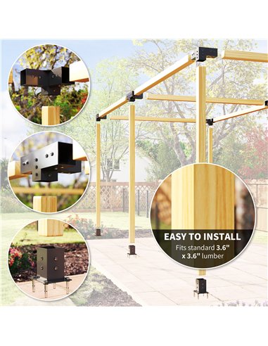 Outsunny 12PCS Pergola Kit, Pergola Brackets with 3-Way & 4-Way Corner Brackets for 9.6 x 9.6 cm (Actual 9.2 x 9.2 cm) Lumber