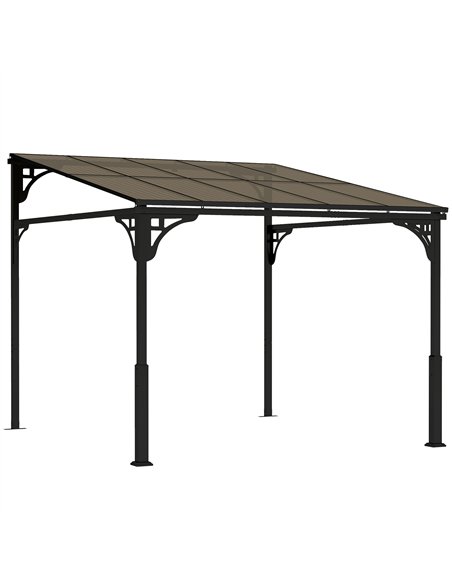 Outsunny 3 x 2.87 m Metal Lean-to Pergola, Wall-Mounted Hardtop Garden Pergola with Polycarbonate Roof and Metal-Aluminium Frame - pic 185468 | FastDaddyshop