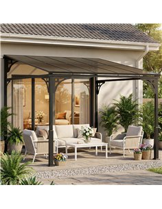 Outsunny 3 x 2.87 m Metal Lean-to Pergola, Wall-Mounted Hardtop Garden Pergola with Polycarbonate Roof and Metal-Aluminium Frame 2