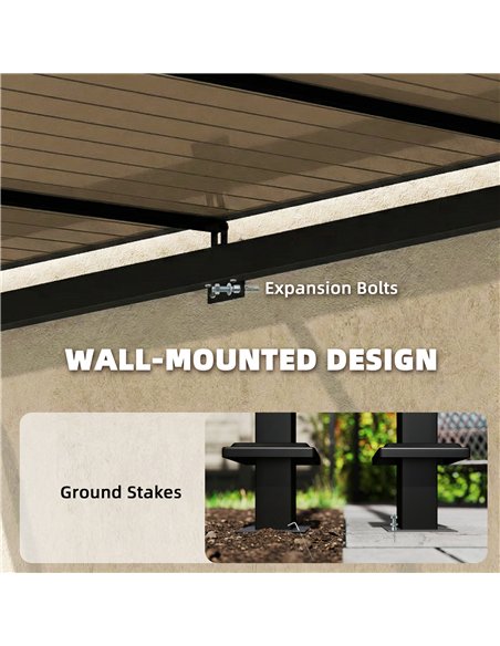 Outsunny 3 x 2.87 m Metal Lean-to Pergola, Wall-Mounted Hardtop Garden Pergola with Polycarbonate Roof and Metal-Aluminium Frame - pic 185471 | FastDaddyshop