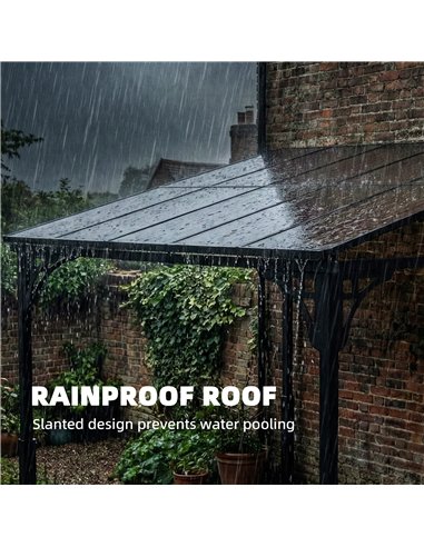 Outsunny 3 x 2.87 m Metal Lean-to Pergola, Wall-Mounted Hardtop Garden Pergola with Polycarbonate Roof and Metal-Aluminium Frame