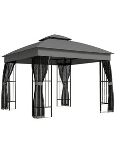Outsunny 3 x 3 m Outdoor Garden Gazebo with Post Shelves, UPF50+ Double Roof Patio Permanent Pavilion, Grey
