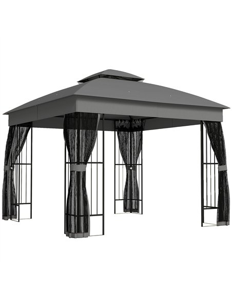 Outsunny 3 x 3 m Outdoor Garden Gazebo with Post Shelves, UPF50+ Double Roof Patio Permanent Pavilion, Grey - pic 185477 | FastDaddyshop