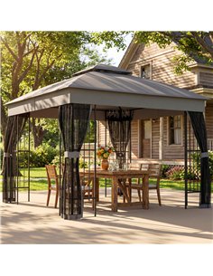 Outsunny 3 x 3 m Outdoor Garden Gazebo with Post Shelves, UPF50+ Double Roof Patio Permanent Pavilion, Grey 2