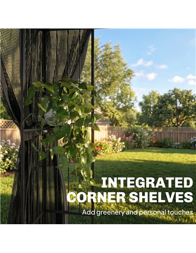 Outsunny 3 x 3 m Outdoor Garden Gazebo with Post Shelves, UPF50+ Double Roof Patio Permanent Pavilion, Grey