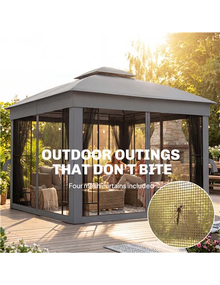 Outsunny 3 x 3 m Outdoor Garden Gazebo with Post Shelves, UPF50+ Double Roof Patio Permanent Pavilion, Grey - pic 185482 | FastDaddyshop