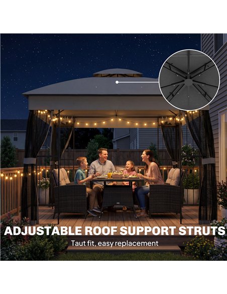 Outsunny 3 x 3 m Outdoor Garden Gazebo with Post Shelves, UPF50+ Double Roof Patio Permanent Pavilion, Grey - pic 185484 | FastDaddyshop