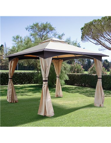 Outsunny 3.2m x 3.2m Vented Roof Steel Frame Gazebo Beige