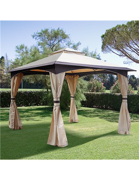 Outsunny 3.2m x 3.2m Vented Roof Steel Frame Gazebo Beige - pic 18549 | FastDaddyshop