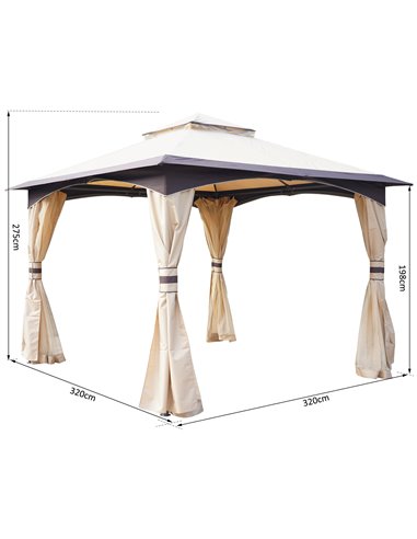 Outsunny 3.2m x 3.2m Vented Roof Steel Frame Gazebo Beige