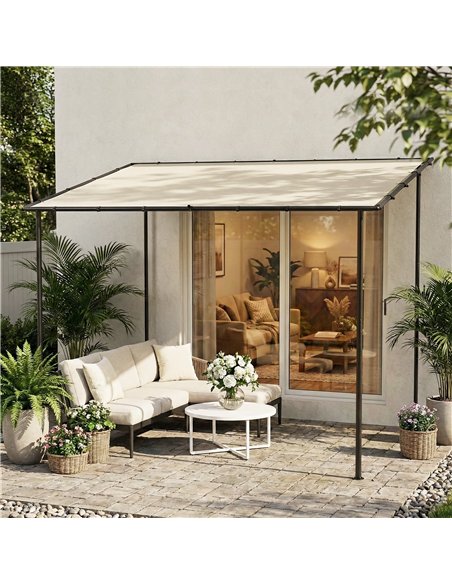 Outsunny 3 x 2 m Lean to Garden Pergola, Metal Frame Gazebo Pergola with UPF30+ Protection, Sloped Roof, Drainage Holes, Cream - pic 185505 | FastDaddyshop