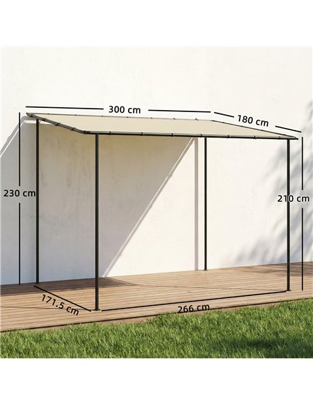 Outsunny 3 x 2 m Lean to Garden Pergola, Metal Frame Gazebo Pergola with UPF30+ Protection, Sloped Roof, Drainage Holes, Cream - pic 185506 | FastDaddyshop