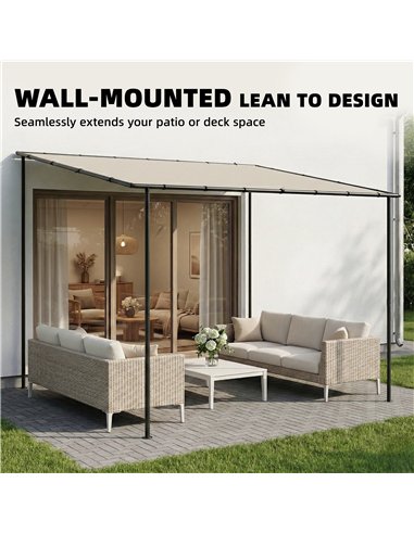 Outsunny 3 x 2 m Lean to Garden Pergola, Metal Frame Gazebo Pergola with UPF30+ Protection, Sloped Roof, Drainage Holes, Cream