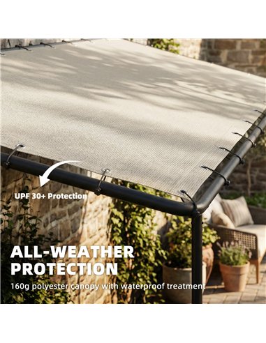 Outsunny 3 x 2 m Lean to Garden Pergola, Metal Frame Gazebo Pergola with UPF30+ Protection, Sloped Roof, Drainage Holes, Cream