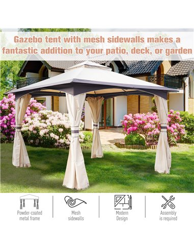 Outsunny 3.2m x 3.2m Vented Roof Steel Frame Gazebo Beige
