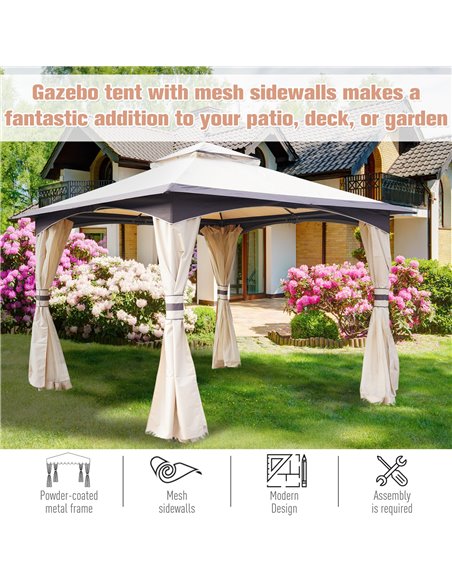 Outsunny 3.2m x 3.2m Vented Roof Steel Frame Gazebo Beige - pic 18551 | FastDaddyshop