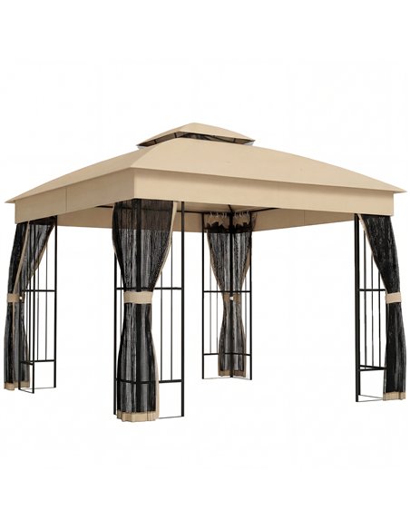 Outsunny 3 x 3 m Outdoor Garden Gazebo with Post Shelves, UPF50+ Double Roof Patio Permanent Pavilion, Brown - pic 185513 | FastDaddyshop