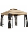 Outsunny 3 x 3 m Outdoor Garden Gazebo with Post Shelves, UPF50+ Double Roof Patio Permanent Pavilion, Brown