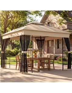 Outsunny 3 x 3 m Outdoor Garden Gazebo with Post Shelves, UPF50+ Double Roof Patio Permanent Pavilion, Brown 2