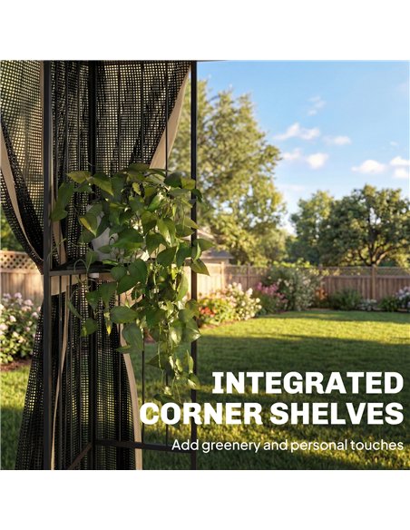Outsunny 3 x 3 m Outdoor Garden Gazebo with Post Shelves, UPF50+ Double Roof Patio Permanent Pavilion, Brown - pic 185517 | FastDaddyshop