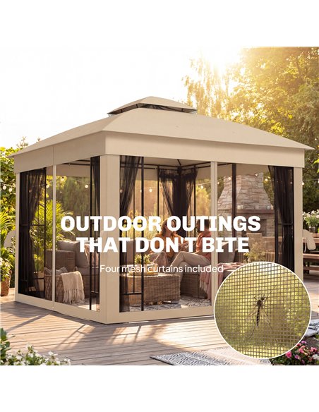 Outsunny 3 x 3 m Outdoor Garden Gazebo with Post Shelves, UPF50+ Double Roof Patio Permanent Pavilion, Brown - pic 185518 | FastDaddyshop