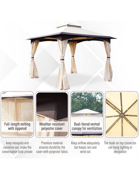 Outsunny 3.2m x 3.2m Vented Roof Steel Frame Gazebo Beige - pic 18552 | FastDaddyshop