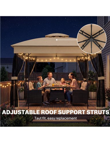 Outsunny 3 x 3 m Outdoor Garden Gazebo with Post Shelves, UPF50+ Double Roof Patio Permanent Pavilion, Brown