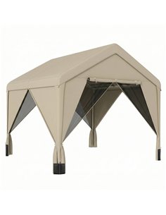 Outsunny 3 x 3 m Patio Gazebo with Netting & Curtains, Outdoor Canopy Shelter with Galvanised Steel Frame, Khaki